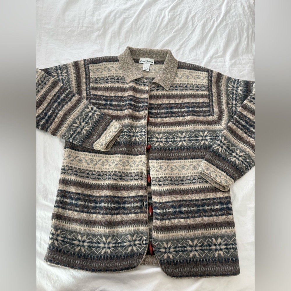Vintage Wool Nordic Patterned Button-Up Cardigan Sweater GUC C000